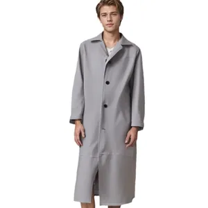 Modieuze slim fit extra lange PU-leren trenchcoat voor heren in een lichtgrijze kleur