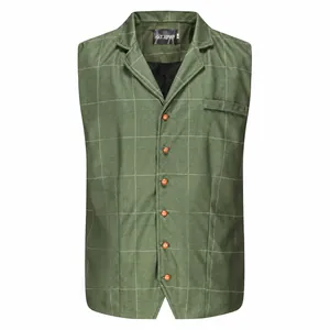 Gilet décontracté pour homme à carreaux coupe ajustée à boutonnage simple en vert sauge