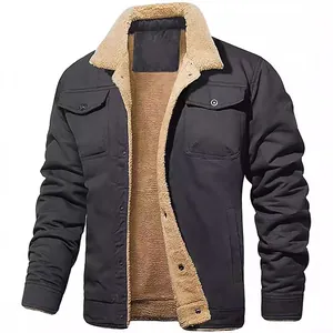 Men's winter fleece-lined cotton jacket with sherpa collar in casual workwear style