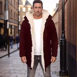 Heren Casual Britse Stijl Suède-Look Lamsvacht Gevoerde Katoenen Jas Met Capuchon Winter Dikke Warme Parka Jas Top