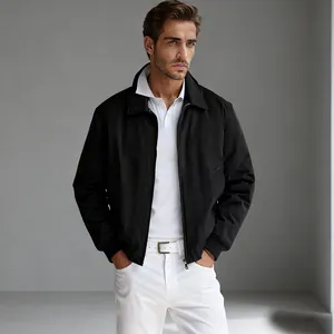 Sleek black men's zip-up commuter jacket with lapel collar in a minimalist style