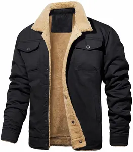 Giacca da lavoro in cotone nero da uomo con calda fodera in pile sherpa color beige