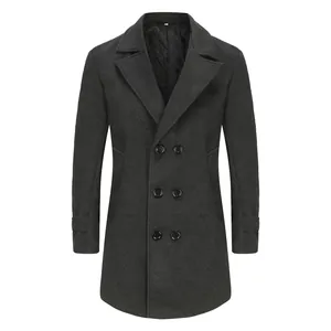 Professional men's charcoal gray wool coat with quilted lining and double-breasted closure