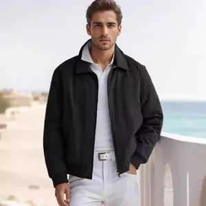 Men Harrington Zipper Jacket Lapel Design Casual Commuter Outerwear Solid Color Ribbed Cuff Polyester Windproof Spring Fall Top