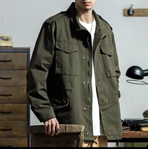 Veste de Travail Rétro Robuste pour Hommes Style Militaire Plusieurs Poches Coupe-vent Ample Manches Longues Top pour Printemps Automne