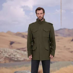 Vintage men's military cargo jacket in olive green featuring multi-pocket utility design