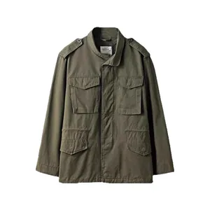 Men's retro military work jacket army green utility field coat with four pockets