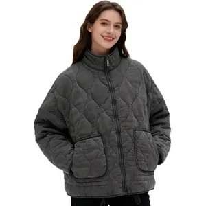 Damen warme Steppjacke in Anthrazit mit Stehkragen und praktischen Vordertaschen