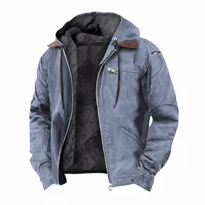 Veste à capuche bleue décontractée pour homme avec doublure polaire et poches zippées