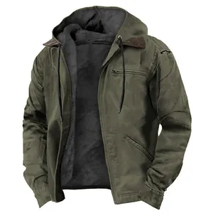 Veste à capuche vert olive pour homme avec doublure polaire et poches multiples