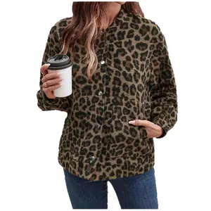 Damen Retro-Leopard-Print lockere Jacke lässiges Oberteil mit Knöpfen für Herbstmode