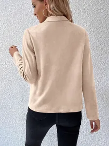 Elegant beige faux suede women's jacket showing detailed back view and premium texture