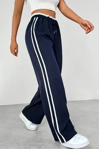 Side stripe wide-leg sweatpants for women with high waist and relaxed fit design