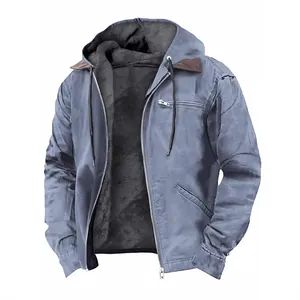 Blaue Herren-Freizeitjacke mit Kapuze, warmem Fleecefutter und Frontreißverschluss
