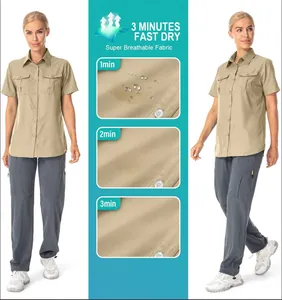 Detail demonstration showing the 3-minute quick-dry feature of the breathable outdoor shirt