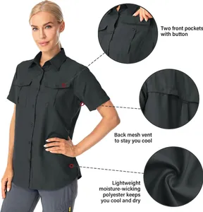 Functional women's quick-dry outdoor shirt with breathable mesh vent and front pockets