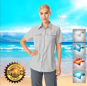 Women's quick-dry outdoor shirt with UPF 50+ UV protection and multi-pockets