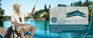 Angler im atmungsaktiven, schnelltrocknenden Kurzarmhemd am Flussufer im Freien