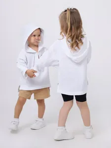 White children's cotton linen hooded sweatshirt for sun protection and casual wear