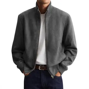 Men Business Casual Polyester Spandex Jacket Long Sleeve Wrinkle Resistant Stand Collar Zipper Sport Outerwear Top For Spring