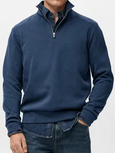 Herren Sweatshirt in Marineblau mit halbem Reißverschluss, Stehkragen und Rippbündchen