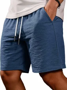 Men's Casual Textured Shorts Elastic Drawstring Waist Summer Thin Loose Beach Bottoms