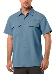 Herren Casual Schnelltrocknend Kurzarm Cargo Hemd Atmungsaktiv Revers Knopfleiste Top Mit Mehreren Taschen Einfarbig Arbeitshemd
