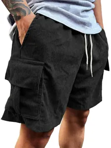 Herren Casual Cord Cargo Shorts Retro Gerade Bein Unterteil Mit Taschen Kordelzug Elastischer Bund Mode XC-2623 Shorts