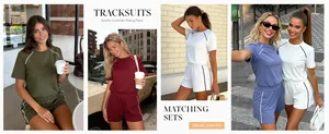 Completo due pezzi donna con pantaloncini e profili a contrasto per outfit da viaggio