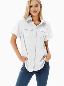 Womens breathable quick-dry stretch outdoor shirt with multi-pockets for hiking