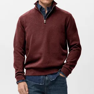 Herren-Sweatshirt mit halbem Reißverschluss, weinrot, stilvoller Freizeitpullover mit Stehkragen.