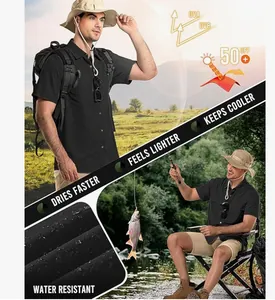 Detailansicht: schwarzes schnelltrocknendes Outdoor-Hemd mit UV-Schutz und Wasserfestigkeit.