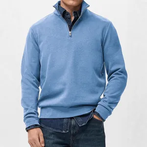 Stilvolles hellblaues Herren-Sweatshirt mit halbem Reißverschluss und Stehkragen Langarmshirt