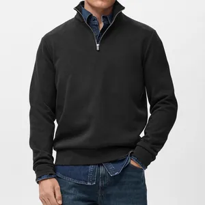 Stilvolles schwarzes Herren-Sweatshirt mit halbem Reißverschluss und Stehkragen für Herren