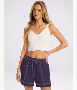 Pantaloncini casual da donna con vita elastica e coulisse e cuciture a contrasto