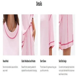 Details zum rosa Baumwoll-Set mit Rundhalsausschnitt und elastischem Bund mit Taschen