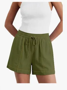Pantaloncini casual a vita alta da donna con coulisse e cuciture a contrasto alla moda