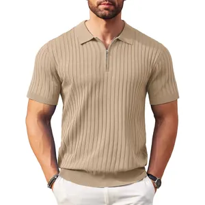 Herren Sommer Casual Kurzarm Poloshirt Reißverschlusskragen Gerippte Stricktextur Slim Fit Einfarbig Top Modische Leichte Kleidung