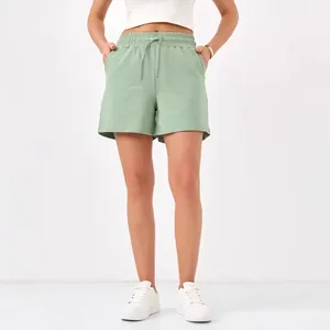Women Casual Cotton Blend Shorts Solid Color Elastic Waist Drawstring Pockets Summer Sports Bottoms Comfort Workout Hot Pants