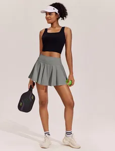 Grijze geplooide tennisrok met hoge taille voor dames, ideaal voor fitness sport