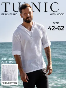 Macro detail showing the breathable 100% cotton fabric of the hooded beach shirt