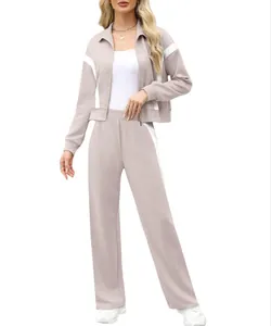 Modisches zweiteiliges Damen-Trainingsanzug-Set in Mauve mit Jacke und passender Hose