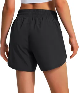 Back view of women's 5-inch quick-dry athletic running shorts with elastic waistband