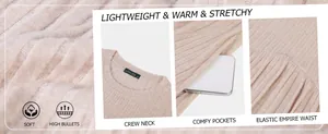 Detail showing crew neck, pockets and ribbed fabric texture of women's dress