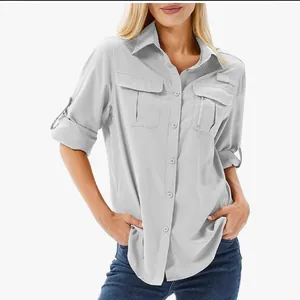 Women's quick-dry stretchy outdoor shirt with multi-pockets and UV protection