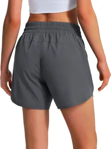 Women's 5-inch quick-dry running shorts in charcoal grey, athletic style, back view