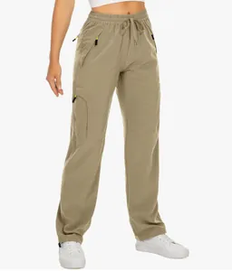 Khaki schnelltrocknende Outdoor-Cargohose für Damen mit Kordelzug und Seitentaschen
