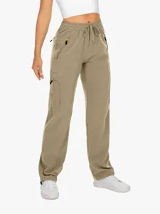 Damen Outdoor Schnell Trocknende Cargohose Leicht Atmungsaktive Wanderhose Mit Mehreren Taschen Kordelzug Elastische Taille Casual Lange Hose