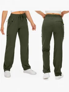 Olivgrüne schnelltrocknende Wanderhose für Damen mit mehreren Taschen für Outdoor-Aktivitäten