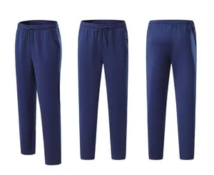 Deep blue straight-leg sports sweatpants for men, featuring elastic drawstring waist.